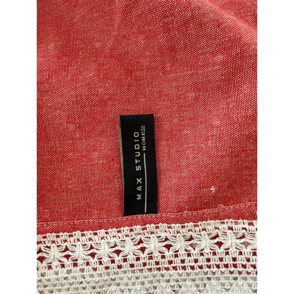 Max Studio Home Rectangle Tablecloth Red, White Polka Dot and Lace Trim